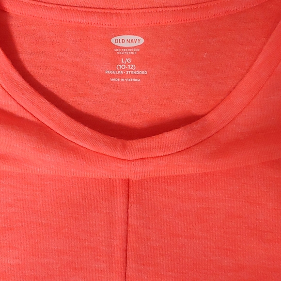Old Navy * Neon Pinkish Orange Shirt * 3/4 Sleeve Top * Asymmetrical Shirt - Picture 4 of 9